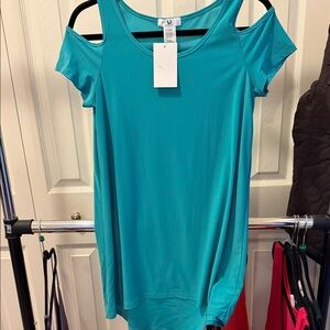 Amelia James Teal Cold-Shoulder Scoop Neck Tunic